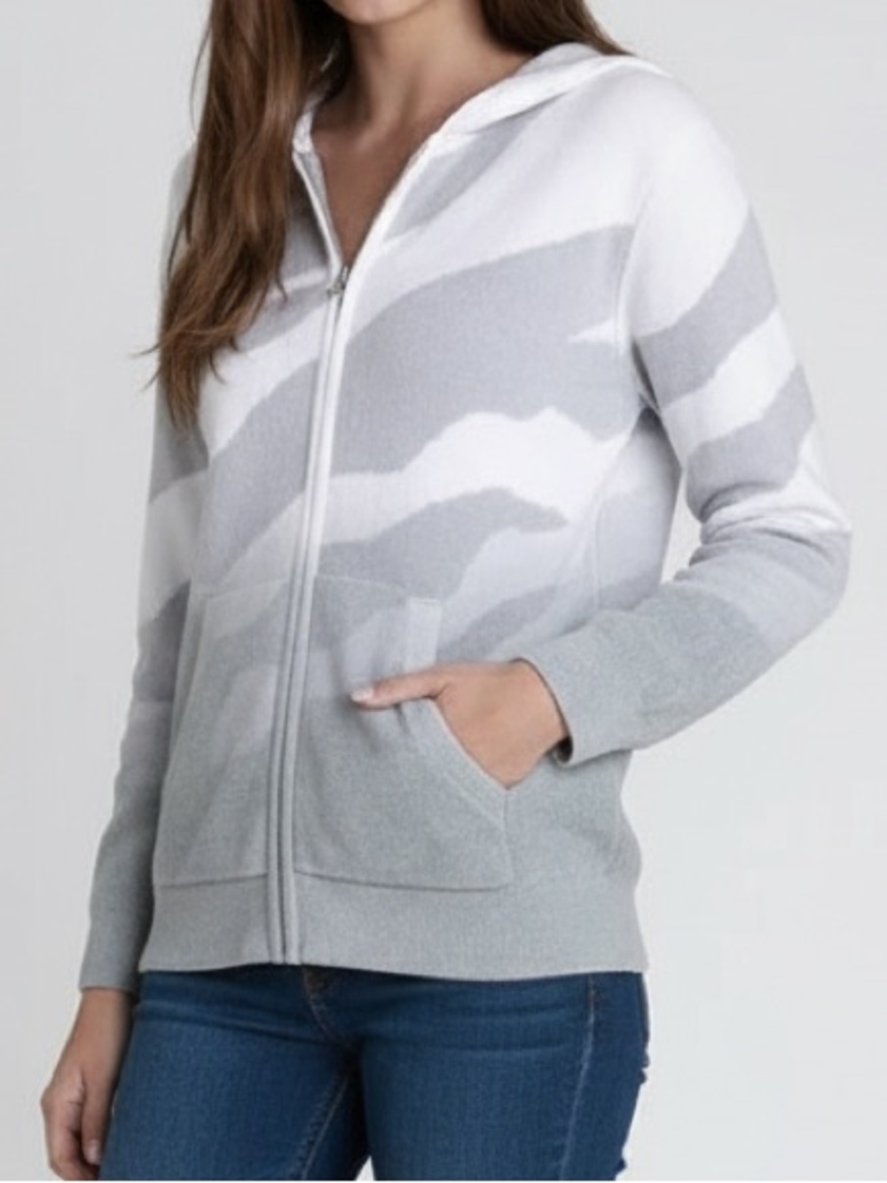 New Barefoot Dreams Cozy Chic Ocean Reef Zip Up Hoodie Size M